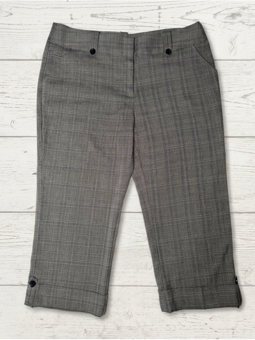 VTG Y2K Tracy Evans Plaid Capri Pants Low Rise Cuffed Trouser Gray Womens Sz 6/8